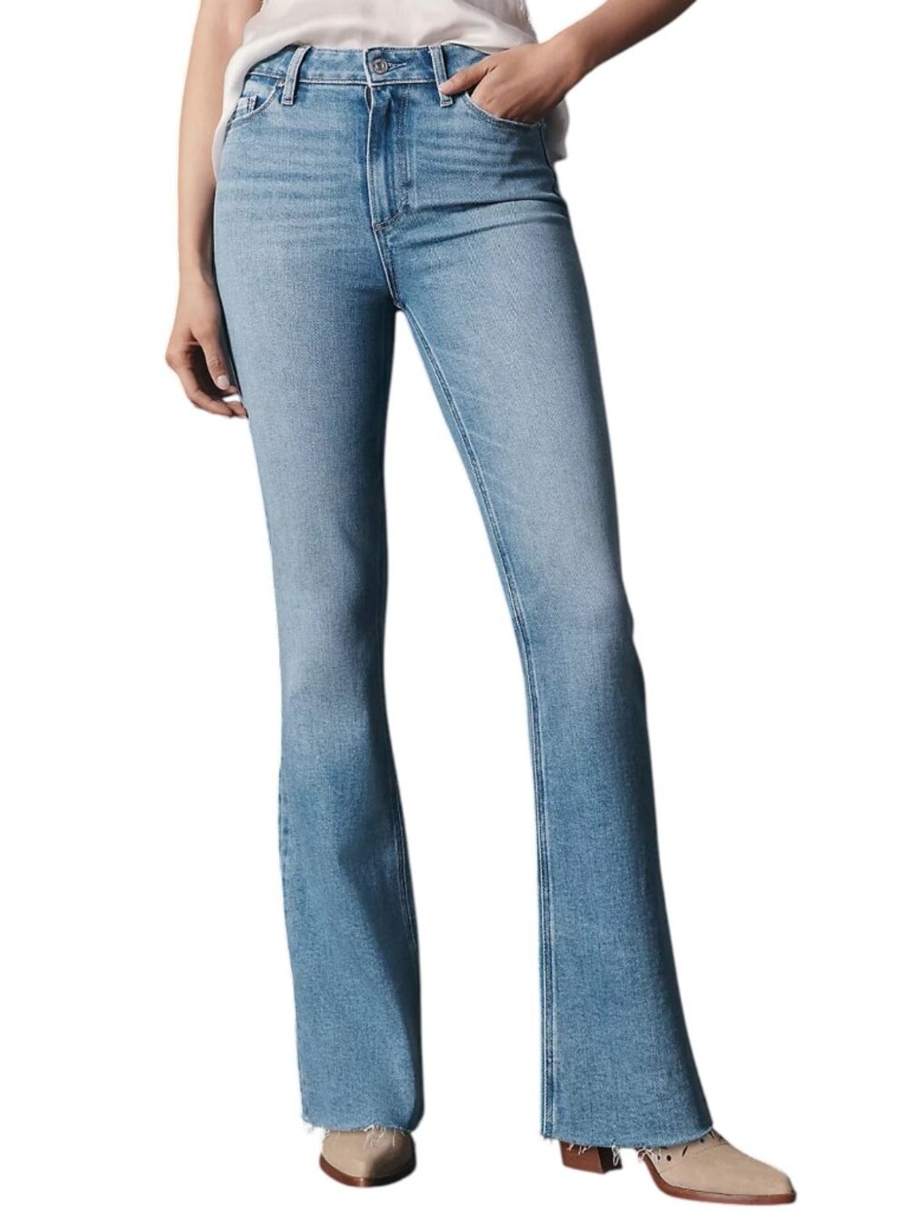 Paige Laurel Canyon High Rise Boot Jeans Womens Size 28 Raw Hem Tapestry Blue